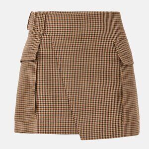 NEW A.L.C. Conan Wrap Mini Skirt in Tan Multi Wool Gingham Plaid 0 XS ALC